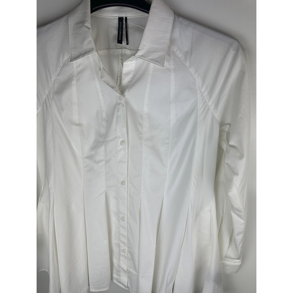Stella Carakasi Showstopper Shirt White Button up Tunic Blouse Pleated Pocket XS - Picture 5 of 16
